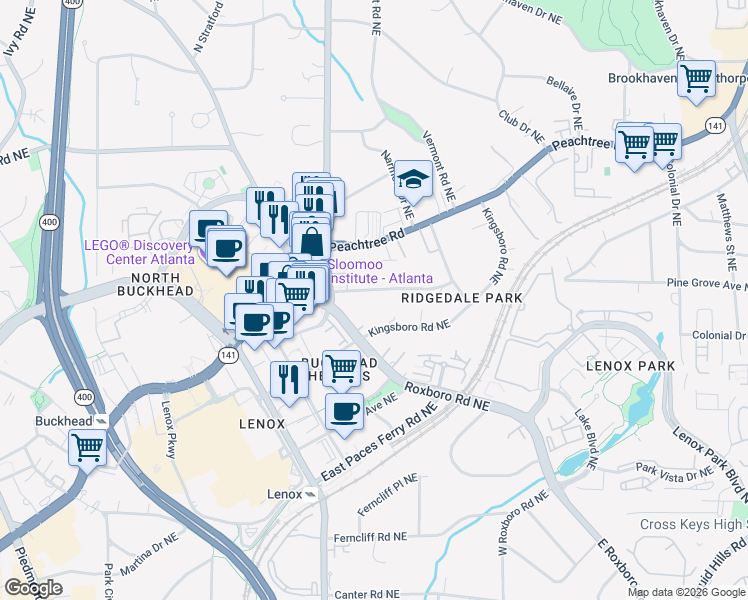 map of restaurants, bars, coffee shops, grocery stores, and more near 973 Eulalia Road Northeast in Atlanta