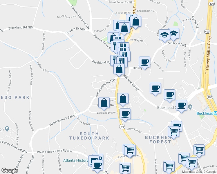 map of restaurants, bars, coffee shops, grocery stores, and more near 51 Honour Avenue Northwest in Atlanta