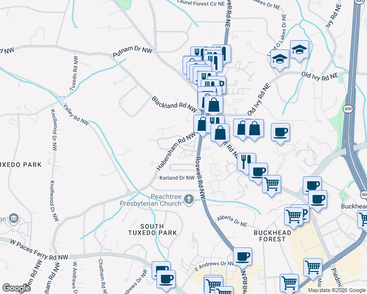 map of restaurants, bars, coffee shops, grocery stores, and more near 51 Honour Avenue Northwest in Atlanta