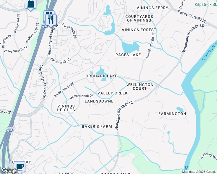 map of restaurants, bars, coffee shops, grocery stores, and more near 2792 Orchard Knob Drive in Atlanta