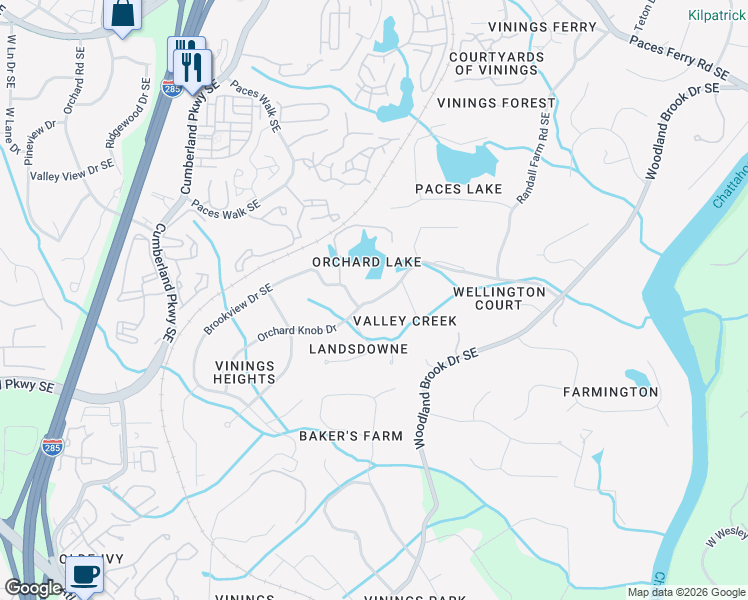 map of restaurants, bars, coffee shops, grocery stores, and more near 2792 Orchard Knob Drive in Atlanta