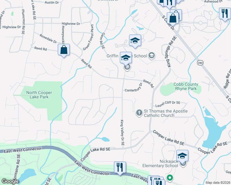 map of restaurants, bars, coffee shops, grocery stores, and more near 1202 Kenway Circle in Smyrna