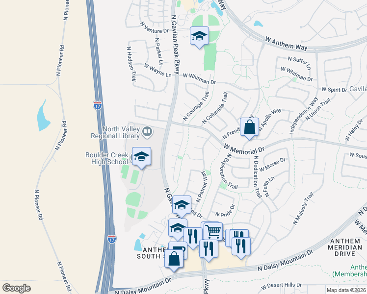 map of restaurants, bars, coffee shops, grocery stores, and more near 40429 North Acadia Court in New River