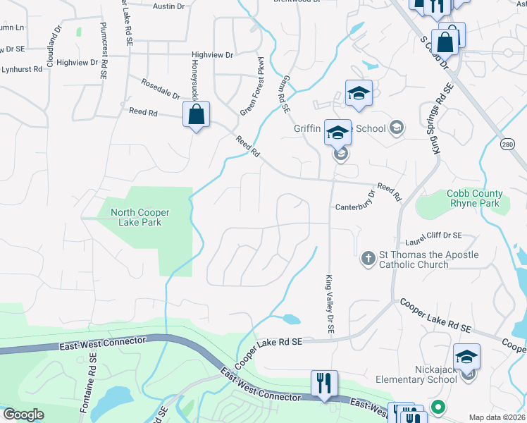map of restaurants, bars, coffee shops, grocery stores, and more near 5085 River Valley Drive in Smyrna