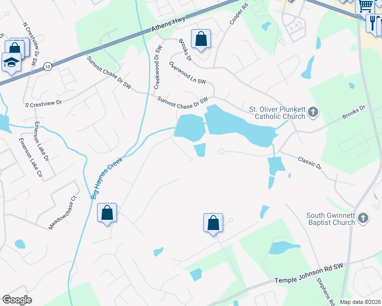 map of restaurants, bars, coffee shops, grocery stores, and more near 3040 Alta Ridge Way in Snellville