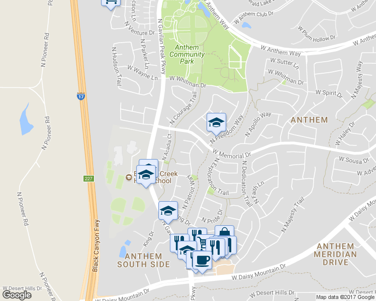 map of restaurants, bars, coffee shops, grocery stores, and more near 3514 West Sousa Court in New River