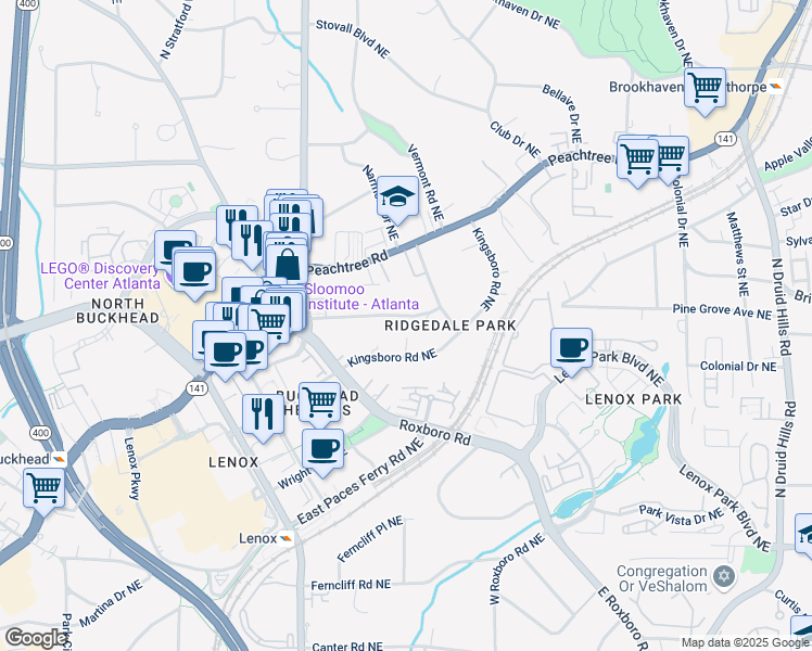 map of restaurants, bars, coffee shops, grocery stores, and more near 1031 Eulalia Road Northeast in Atlanta