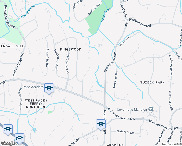 map of restaurants, bars, coffee shops, grocery stores, and more near 3575 Paces Valley Road Northwest in Atlanta
