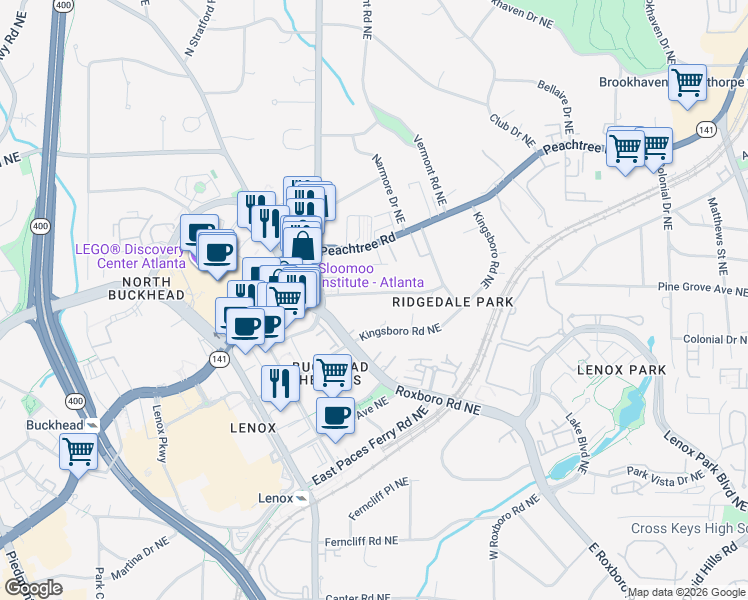 map of restaurants, bars, coffee shops, grocery stores, and more near 973 Eulalia Road Northeast in Atlanta
