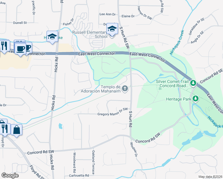 map of restaurants, bars, coffee shops, grocery stores, and more near 517 Twilley Ridge Road in Smyrna
