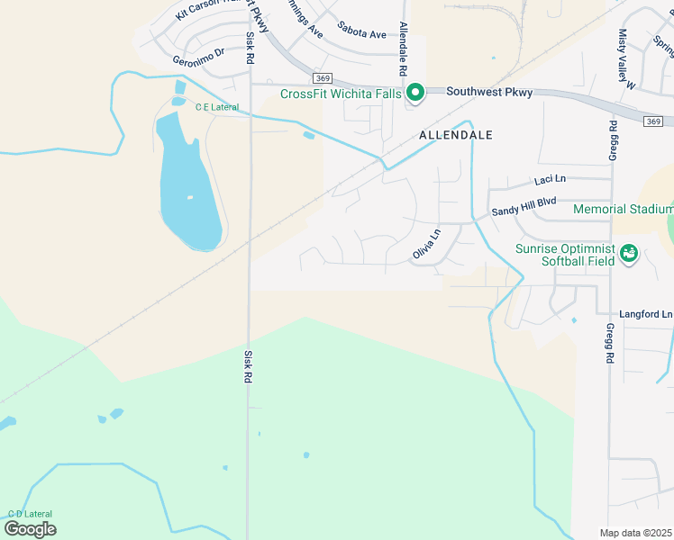 map of restaurants, bars, coffee shops, grocery stores, and more near 5015 Olivia Lane in Wichita Falls