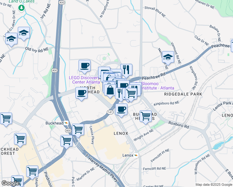 map of restaurants, bars, coffee shops, grocery stores, and more near 3500 Georgia 141 in Atlanta