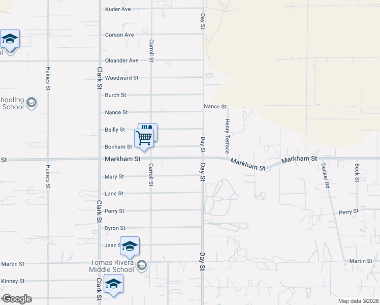map of restaurants, bars, coffee shops, grocery stores, and more near 21924 Markham Street in Perris