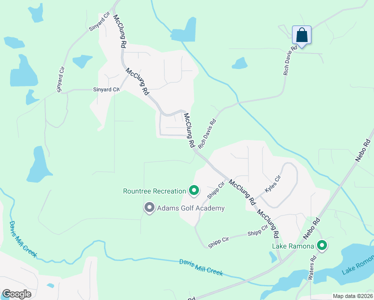 map of restaurants, bars, coffee shops, grocery stores, and more near 8111 Davis Court in Hiram