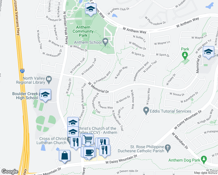map of restaurants, bars, coffee shops, grocery stores, and more near 40513 North Territory Trail in New River