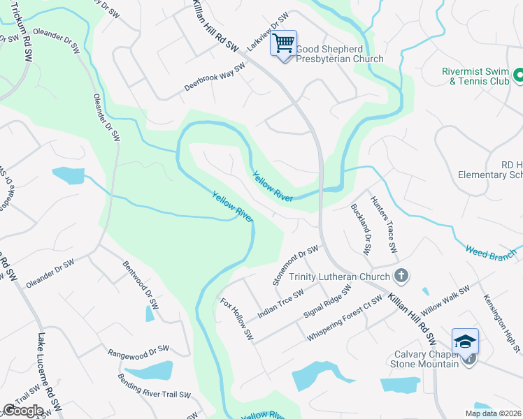 map of restaurants, bars, coffee shops, grocery stores, and more near 4060 Runnymede Drive Southwest in Lilburn