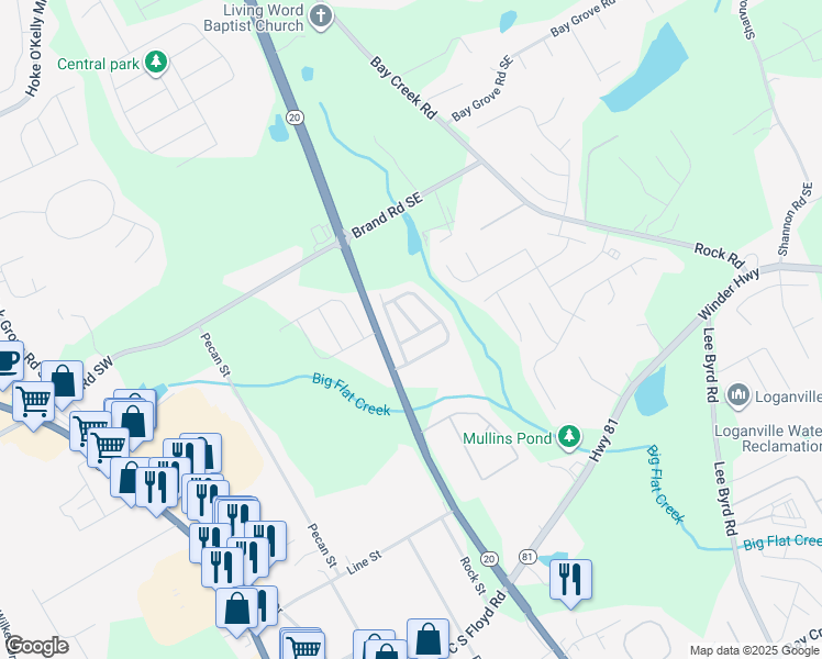 map of restaurants, bars, coffee shops, grocery stores, and more near 4048 Loganville Highway Southwest in Loganville