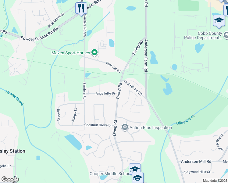 map of restaurants, bars, coffee shops, grocery stores, and more near 2945 Angellette Drive in Austell
