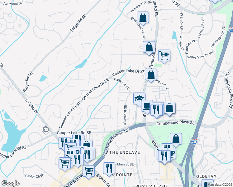 map of restaurants, bars, coffee shops, grocery stores, and more near 4138 Onslow Place Southeast in Smyrna