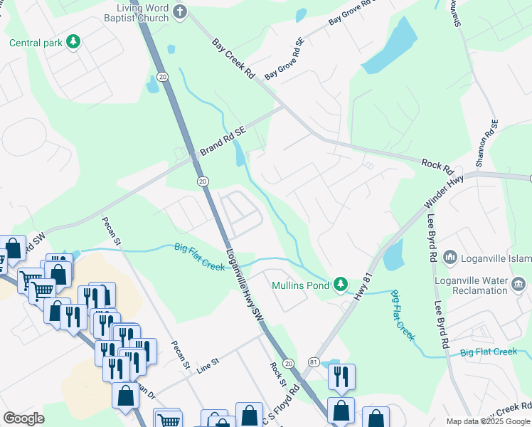 map of restaurants, bars, coffee shops, grocery stores, and more near 4086 Georgia 20 in Loganville