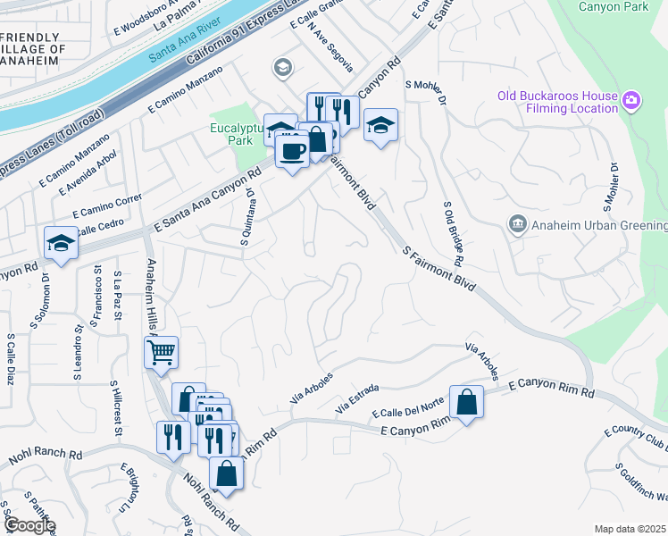 map of restaurants, bars, coffee shops, grocery stores, and more near 306 South Whitestone Drive in Anaheim
