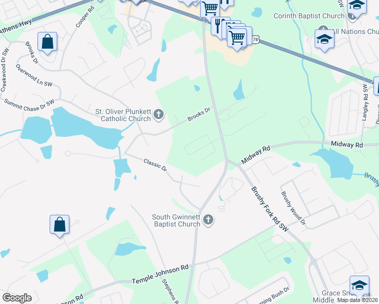 map of restaurants, bars, coffee shops, grocery stores, and more near 1171 Rose Terrace Circle in Loganville