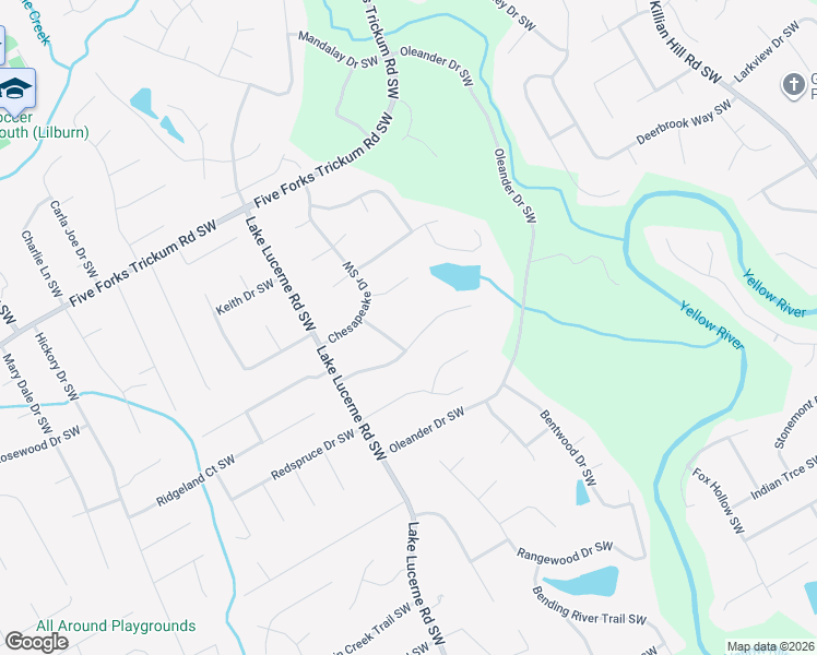 map of restaurants, bars, coffee shops, grocery stores, and more near 4421 Fallowfield Lane Southwest in Lilburn
