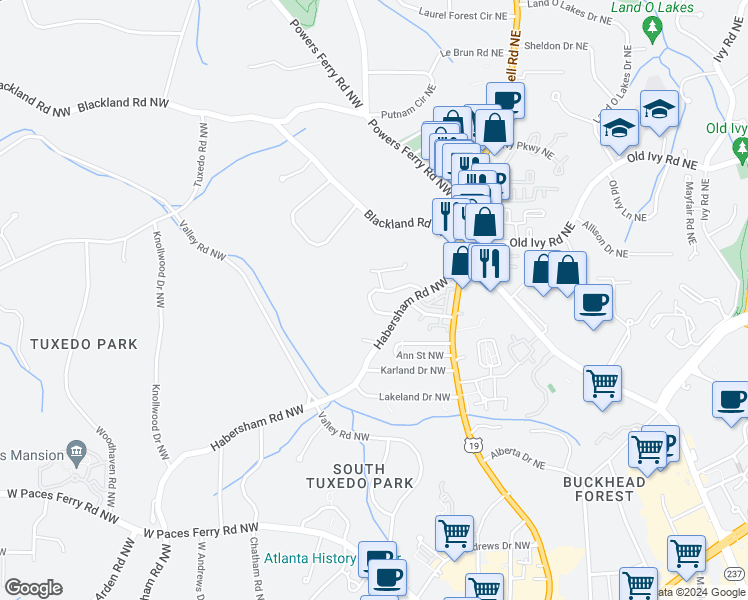 map of restaurants, bars, coffee shops, grocery stores, and more near 79 Honour Circle Northwest in Atlanta