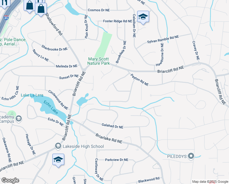 map of restaurants, bars, coffee shops, grocery stores, and more near 2724 Janellen Drive Northeast in Atlanta
