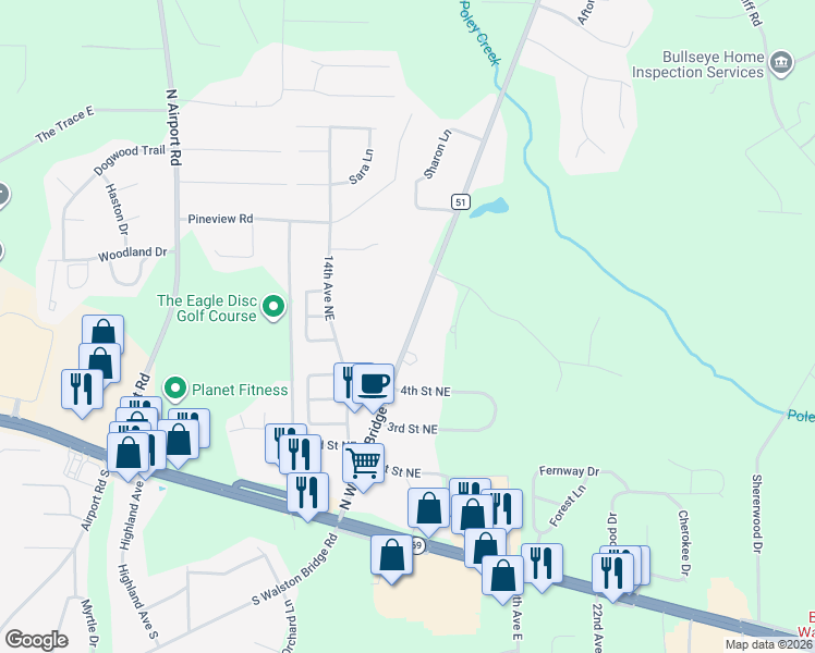 map of restaurants, bars, coffee shops, grocery stores, and more near 499-699 North Walston Bridge Road in Jasper