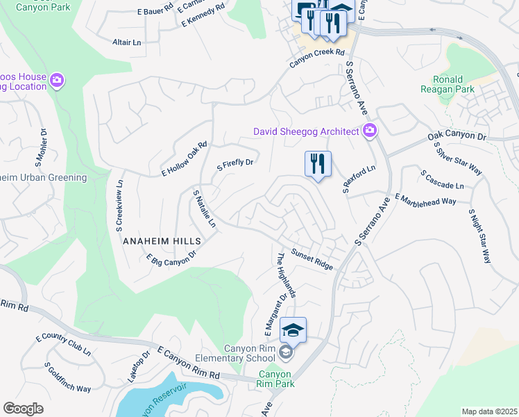 map of restaurants, bars, coffee shops, grocery stores, and more near in Anaheim