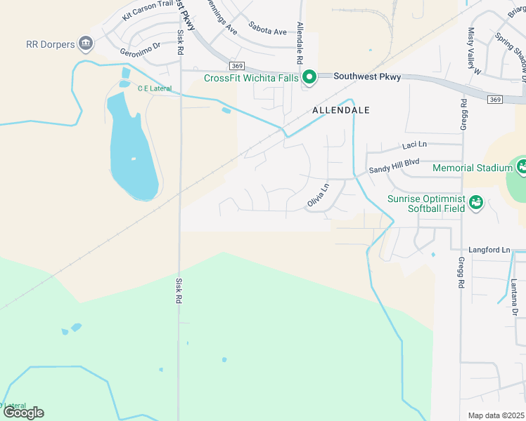 map of restaurants, bars, coffee shops, grocery stores, and more near 5015 Olivia Lane in Wichita Falls