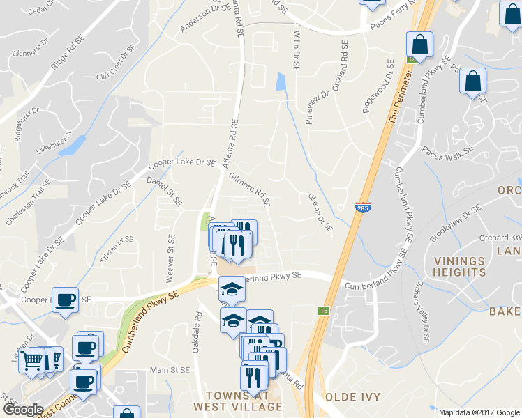 map of restaurants, bars, coffee shops, grocery stores, and more near 2132 Lucerne Lane Southeast in Smyrna