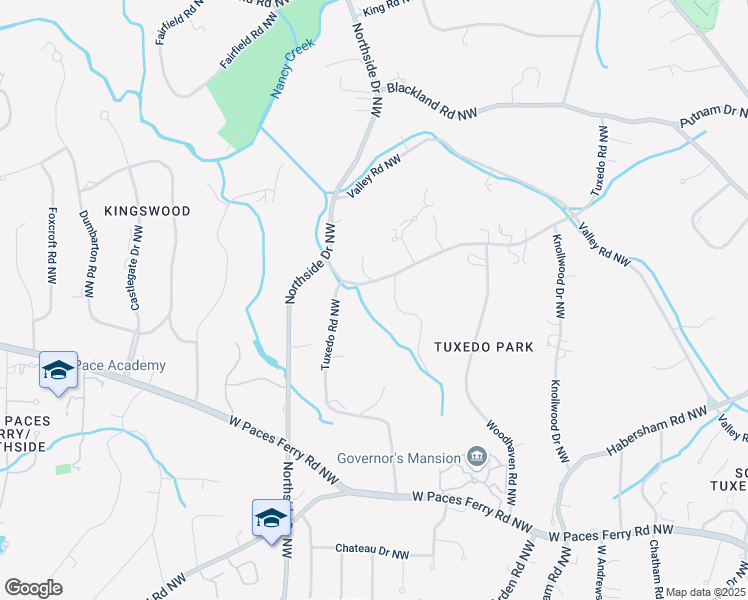 map of restaurants, bars, coffee shops, grocery stores, and more near 3530 Tuxedo Park Northwest in Atlanta