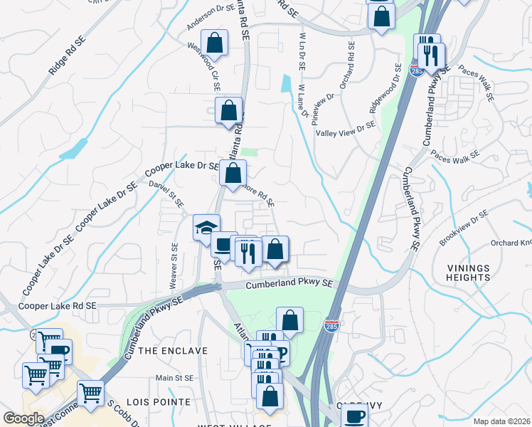 map of restaurants, bars, coffee shops, grocery stores, and more near 2132 Lucerne Lane Southeast in Smyrna