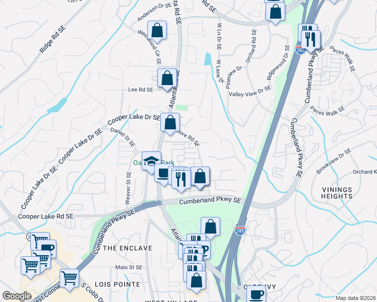 map of restaurants, bars, coffee shops, grocery stores, and more near 2168 Basque Drive Southeast in Smyrna