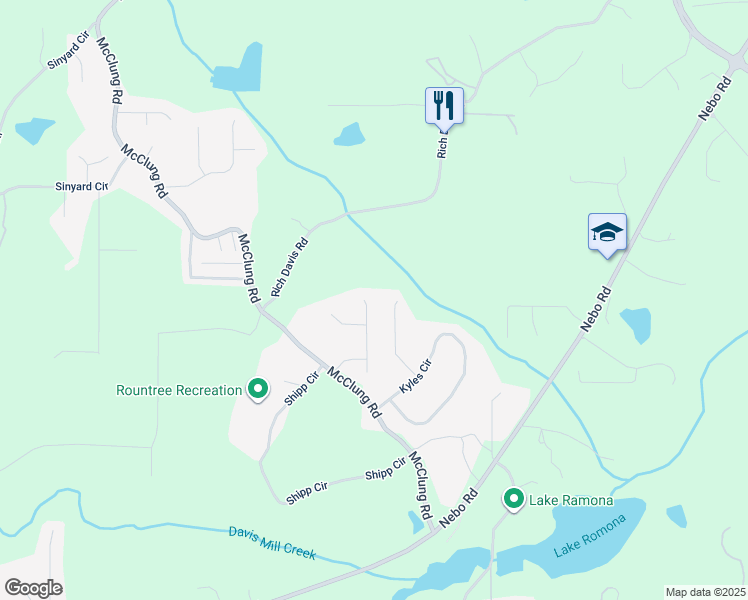 map of restaurants, bars, coffee shops, grocery stores, and more near 17 Mitchell Drive in Hiram