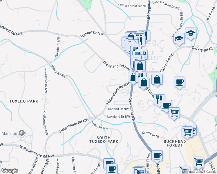 map of restaurants, bars, coffee shops, grocery stores, and more near 60 Honour Circle Northwest in Atlanta