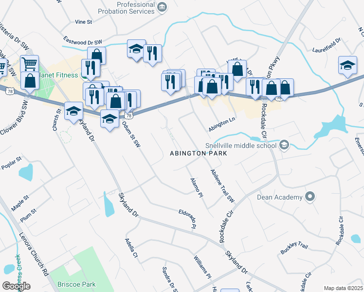 map of restaurants, bars, coffee shops, grocery stores, and more near 2658 Governors Walk Boulevard in Snellville