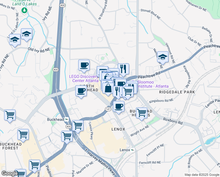 map of restaurants, bars, coffee shops, grocery stores, and more near 3500 Georgia 141 in Atlanta