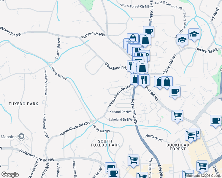 map of restaurants, bars, coffee shops, grocery stores, and more near 60 Honour Circle Northwest in Atlanta