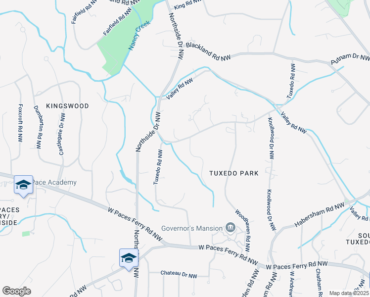 map of restaurants, bars, coffee shops, grocery stores, and more near 3625 Tuxedo Road Northwest in Atlanta