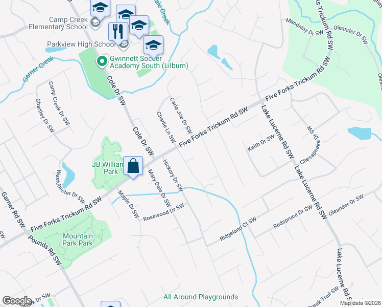 map of restaurants, bars, coffee shops, grocery stores, and more near 4713 Midway Ct SW in Lilburn