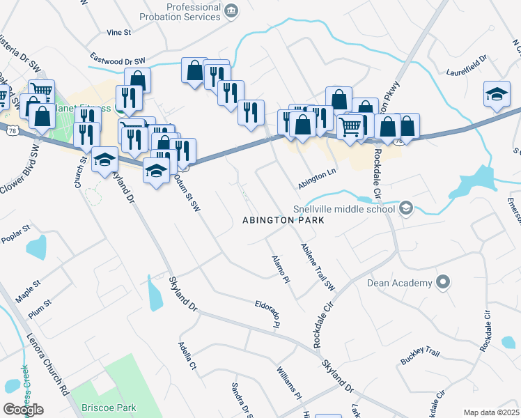 map of restaurants, bars, coffee shops, grocery stores, and more near 2658 Governors Walk Boulevard in Snellville