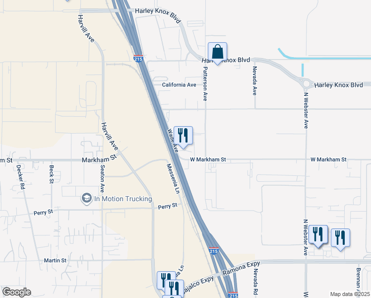 map of restaurants, bars, coffee shops, grocery stores, and more near 4439 Wade Avenue in Perris