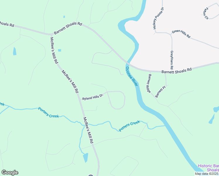 map of restaurants, bars, coffee shops, grocery stores, and more near 2576 Ryland Hills Drive in Watkinsville