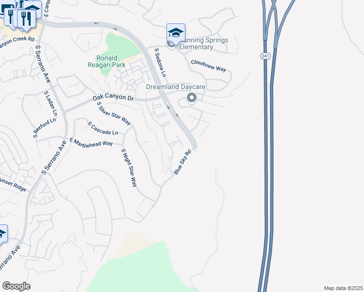 map of restaurants, bars, coffee shops, grocery stores, and more near 1294 South Country Glen Way in Anaheim