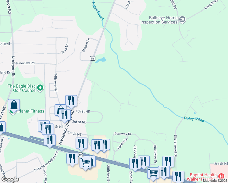 map of restaurants, bars, coffee shops, grocery stores, and more near 505 Glen Oaks Drive in Jasper