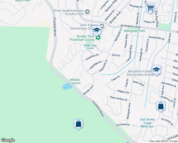 map of restaurants, bars, coffee shops, grocery stores, and more near 2632 Border Avenue in Corona