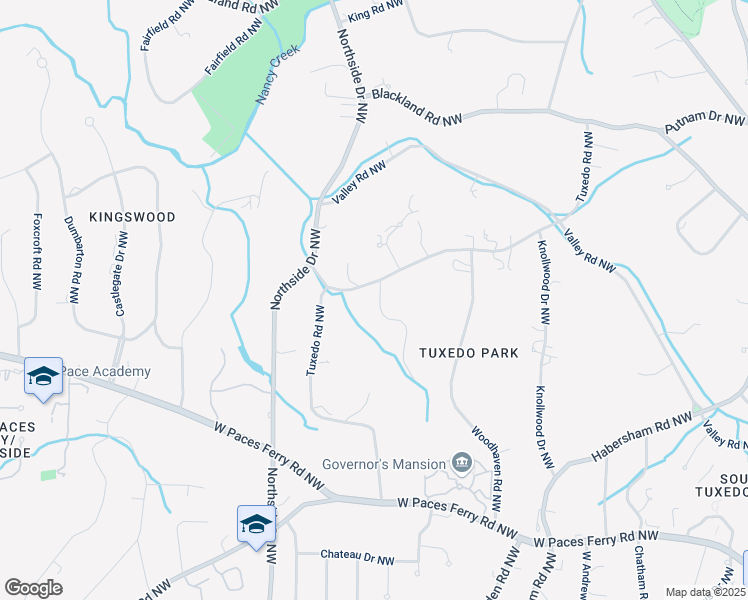 map of restaurants, bars, coffee shops, grocery stores, and more near 3625 Tuxedo Road Northwest in Atlanta
